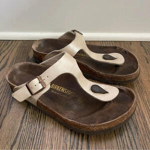 Birkenstock Gizeh metallic beige leather sandals size 37